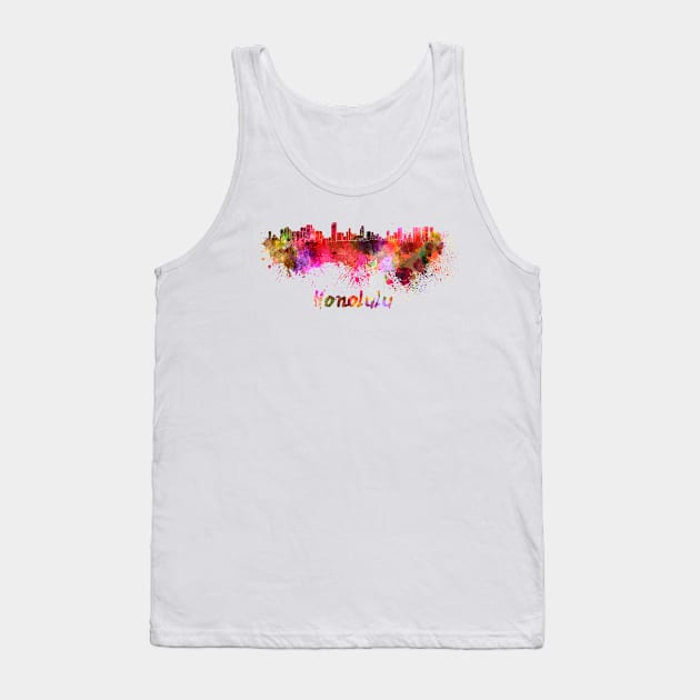 Honolulu skyline in watercolor Tank Top by PaulrommerArt